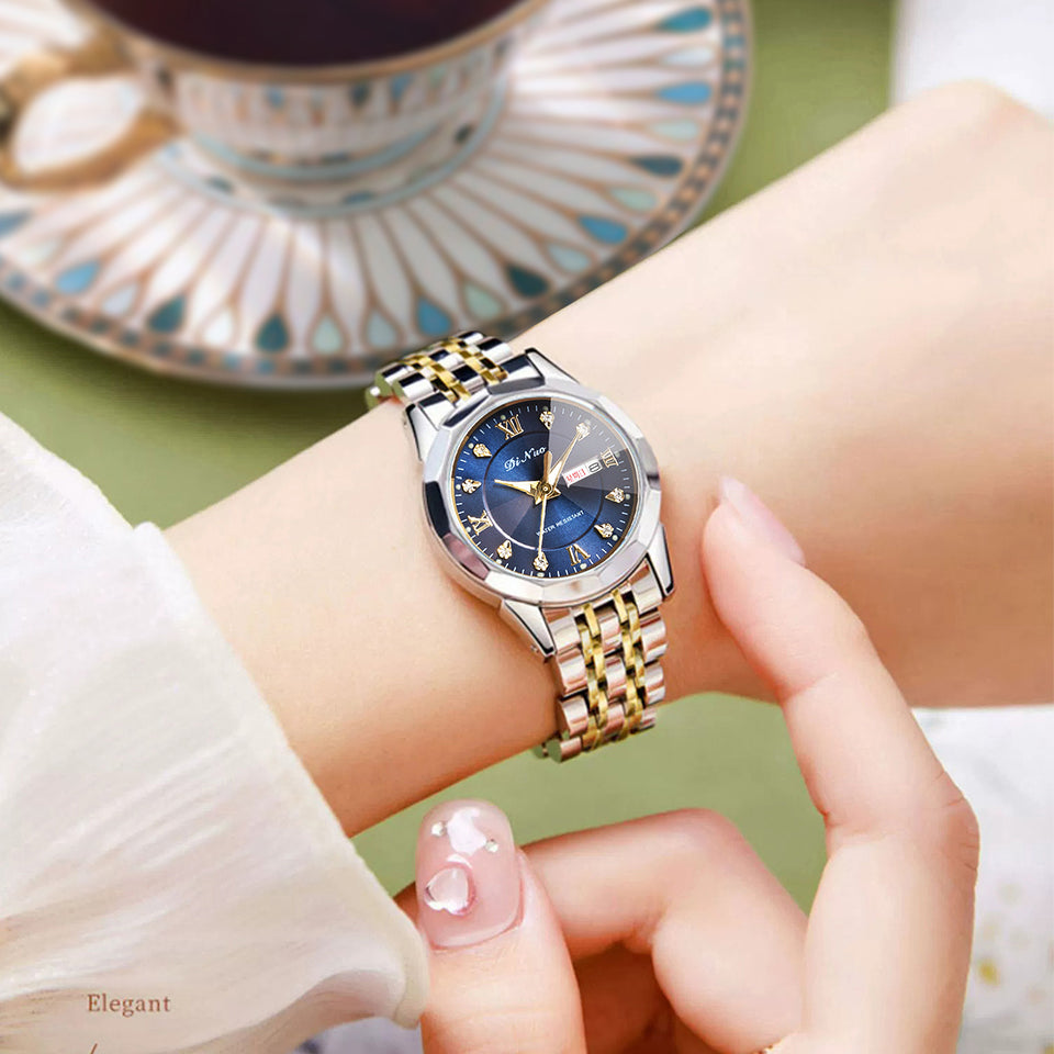 Men Women Day-Date Luminous Watch Stainless Steel
