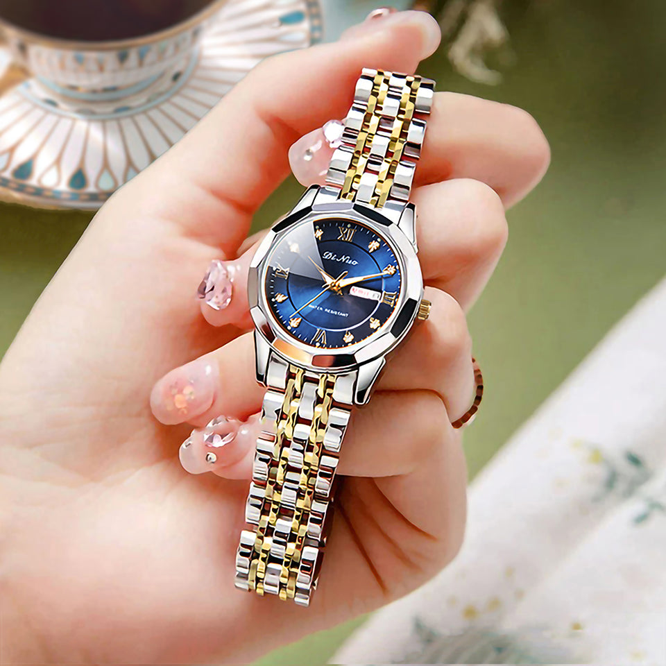 Men Women Day-Date Luminous Watch Stainless Steel