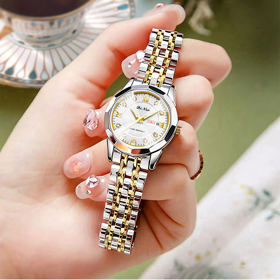 Men Women Day-Date Luminous Watch Stainless Steel