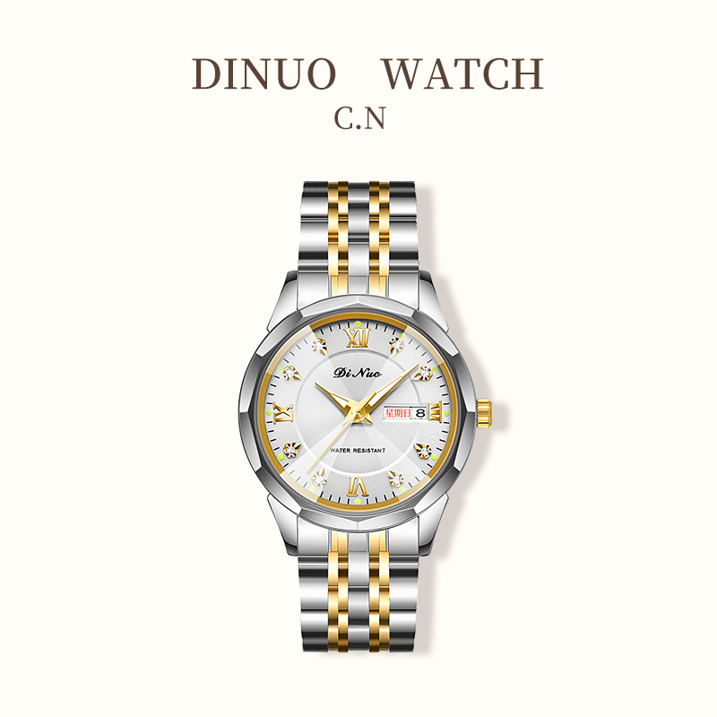 Men Women Day-Date Luminous Watch Stainless Steel