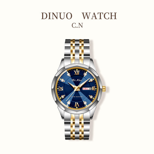 Men Women Day-Date Luminous Watch Stainless Steel