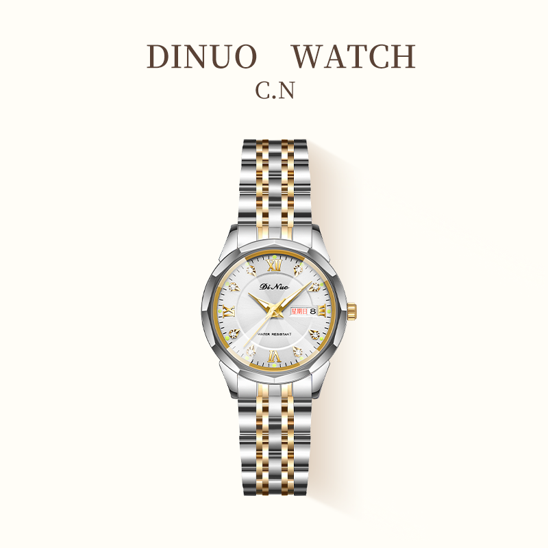 Men Women Day-Date Luminous Watch Stainless Steel
