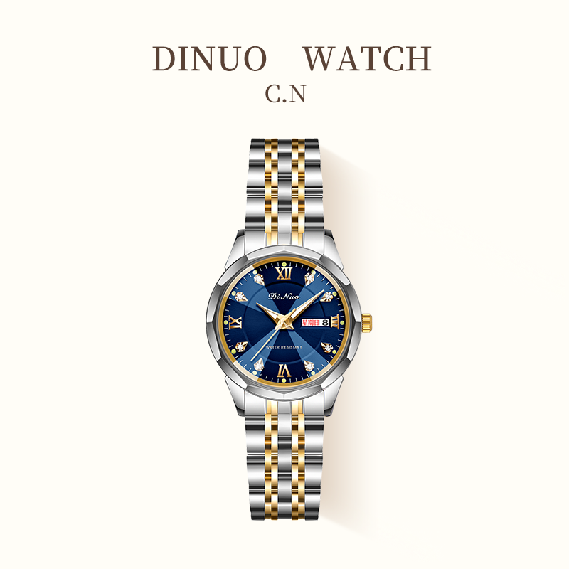 Men Women Day-Date Luminous Watch Stainless Steel