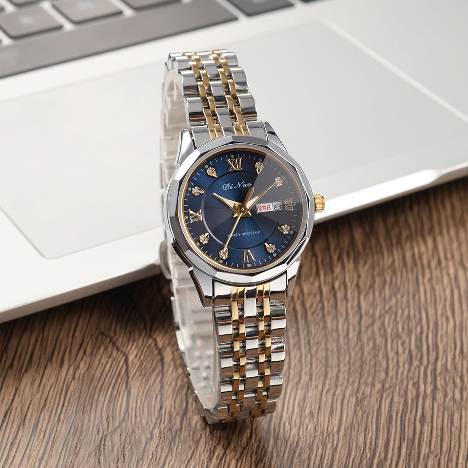 Men Women Day-Date Luminous Watch Stainless Steel