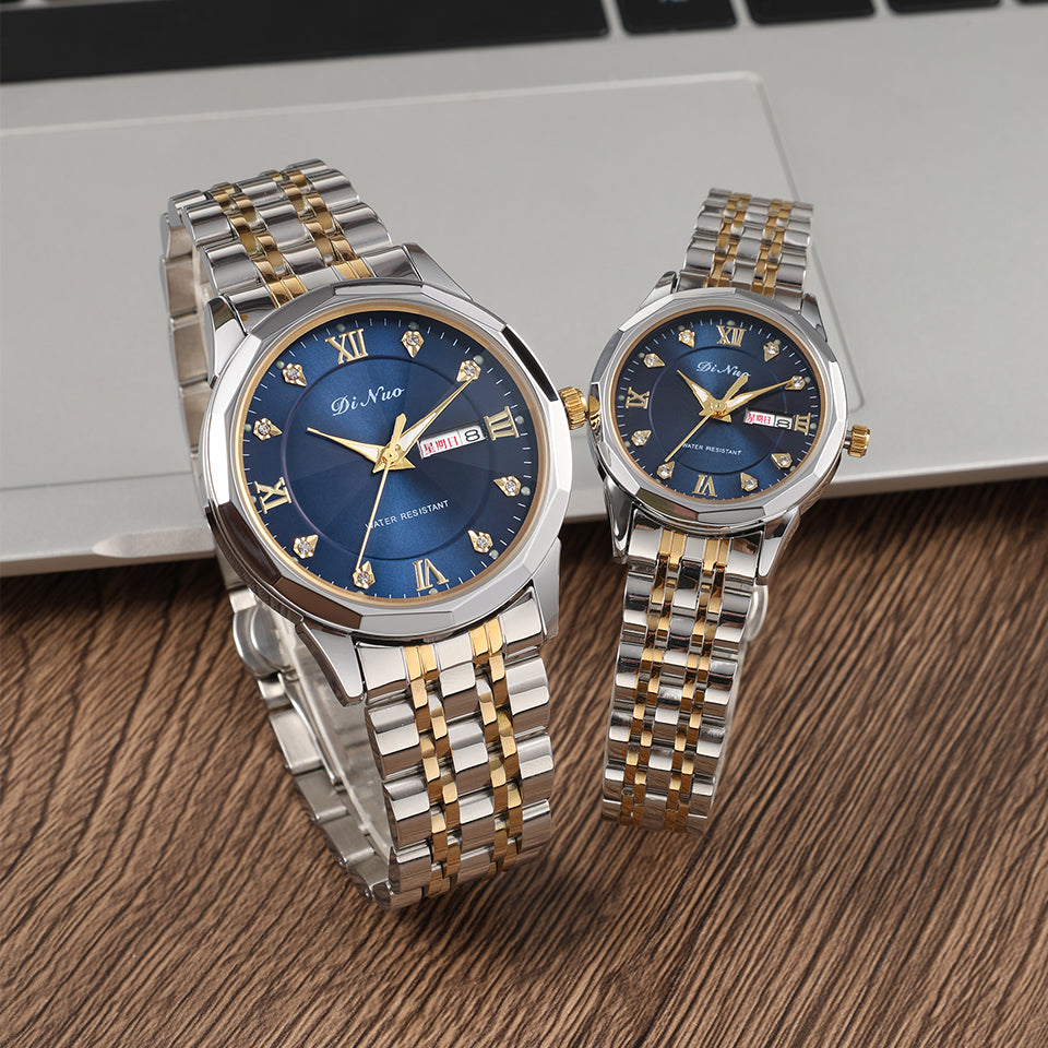 Men Women Day-Date Luminous Watch Stainless Steel